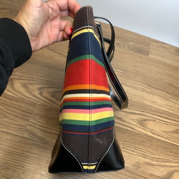 Kate Spade VTG Bag Multi Rainbow Y2k 90s Striped Shoulder Purse Footed Bottom - Picture 5 of 10